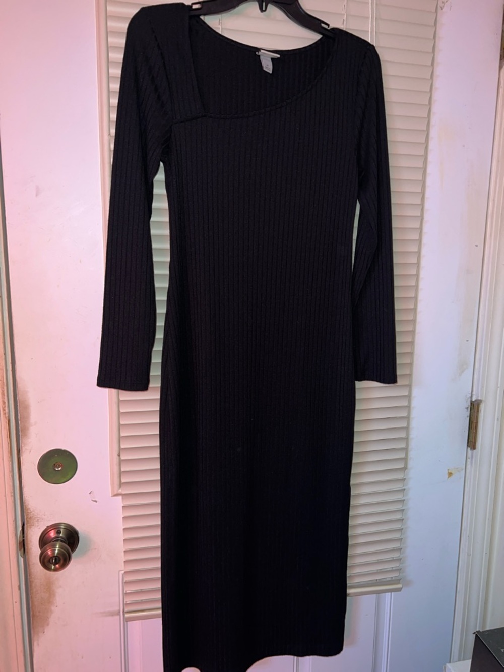 a new day Black Ribbed Long-Sleeve Midi Dress